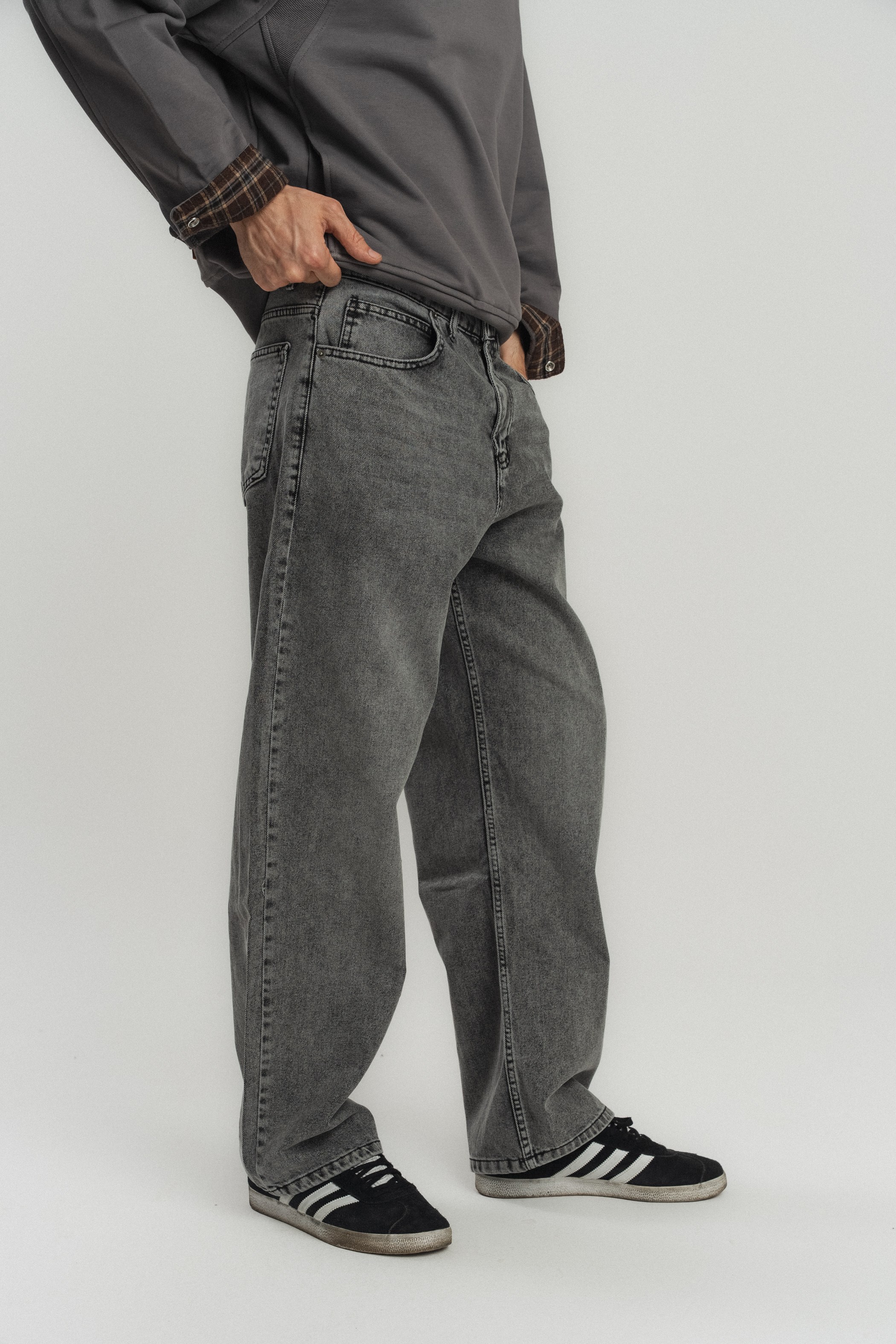 Süper Baggy Gri Taşlama Denim