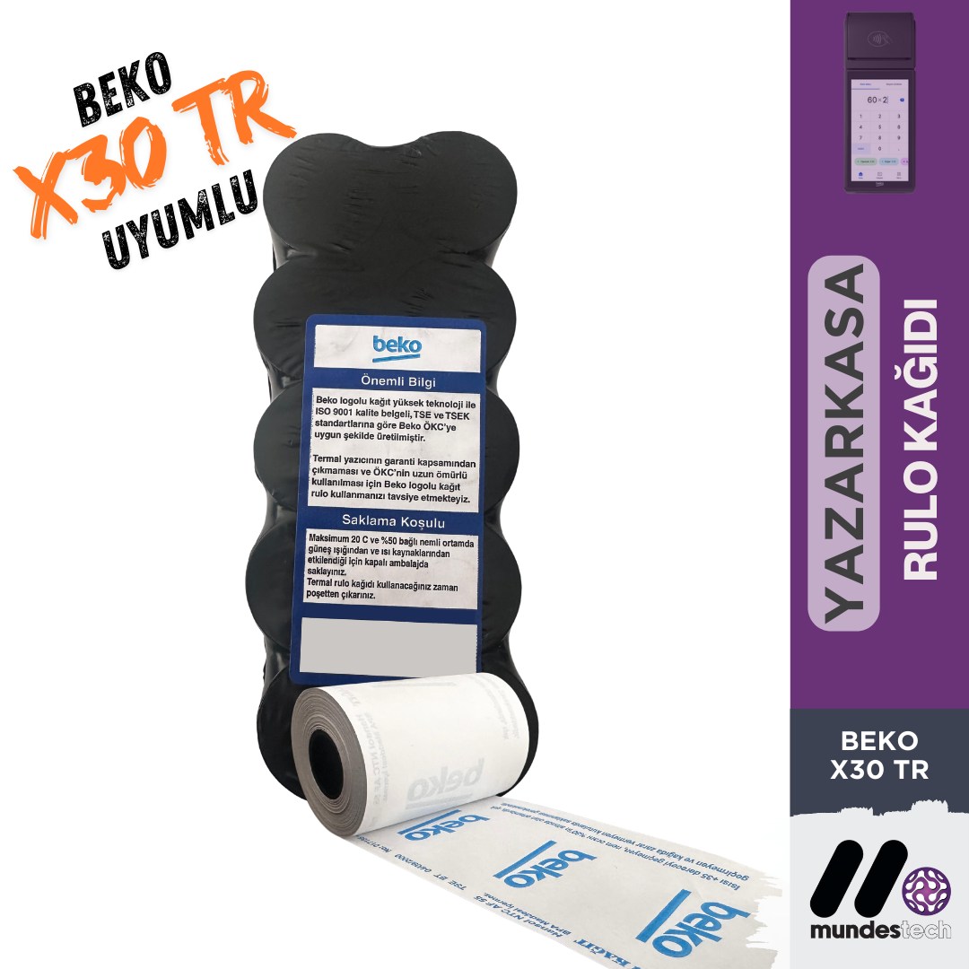 Beko X30 TR Uyumlu Termal Yazarkasa Pos Rulosu 10'lu Paket | Net Baskı ve Cihaz Koruması