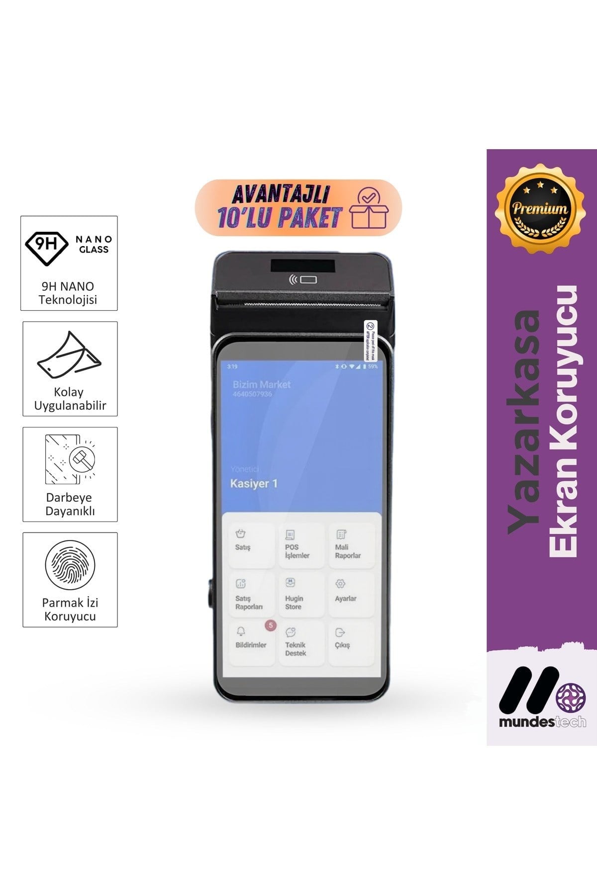 Hugin S1 Yazarkasa POS 9H Nano Kırılmaz Cam - 10 Adet