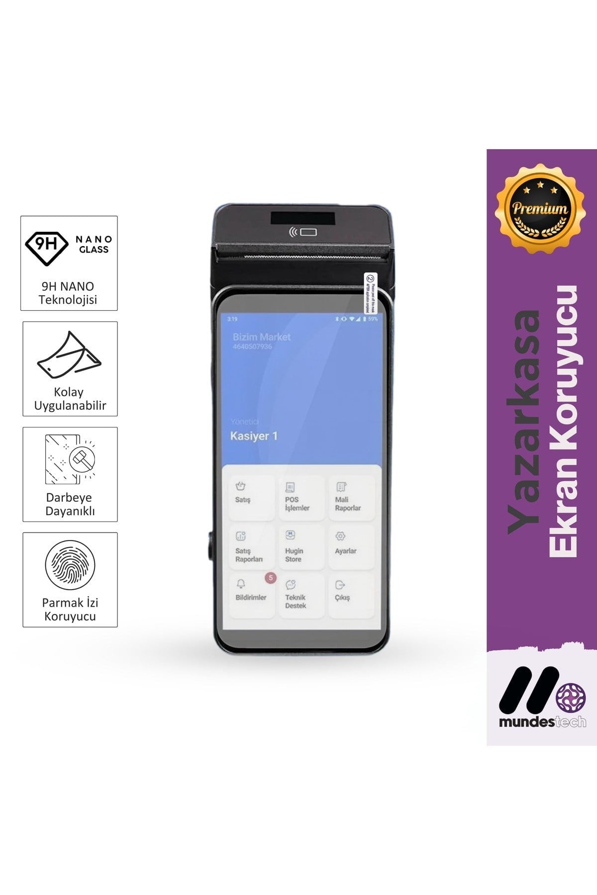 Hugin S1 Yazarkasa Pos Ekran Koruyucu - Darbeye Dayanıklı 9H Nano Hugin S1, one size