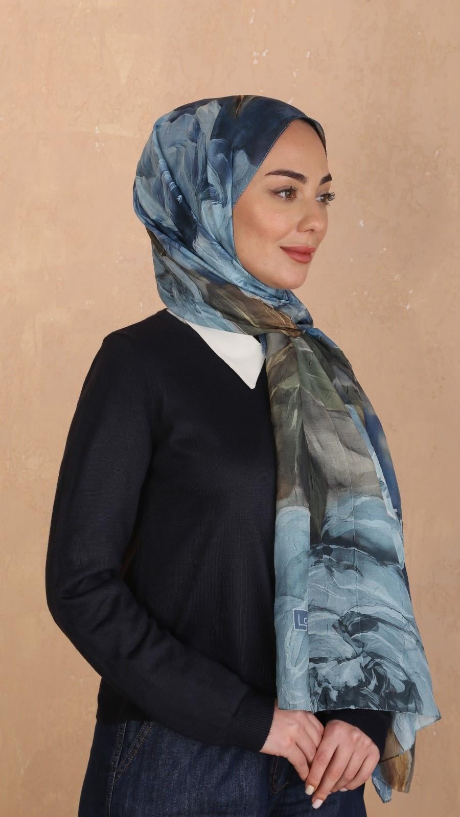 Desenli Kraş Şal Mavi