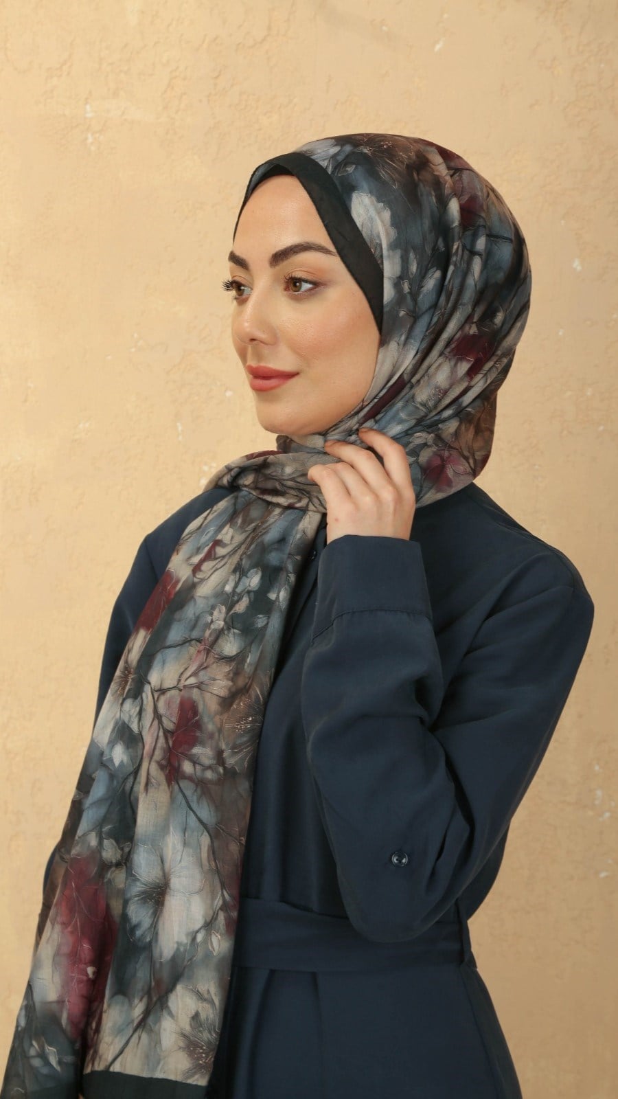Desenli Vual Kraş Şal Siyah Bordo