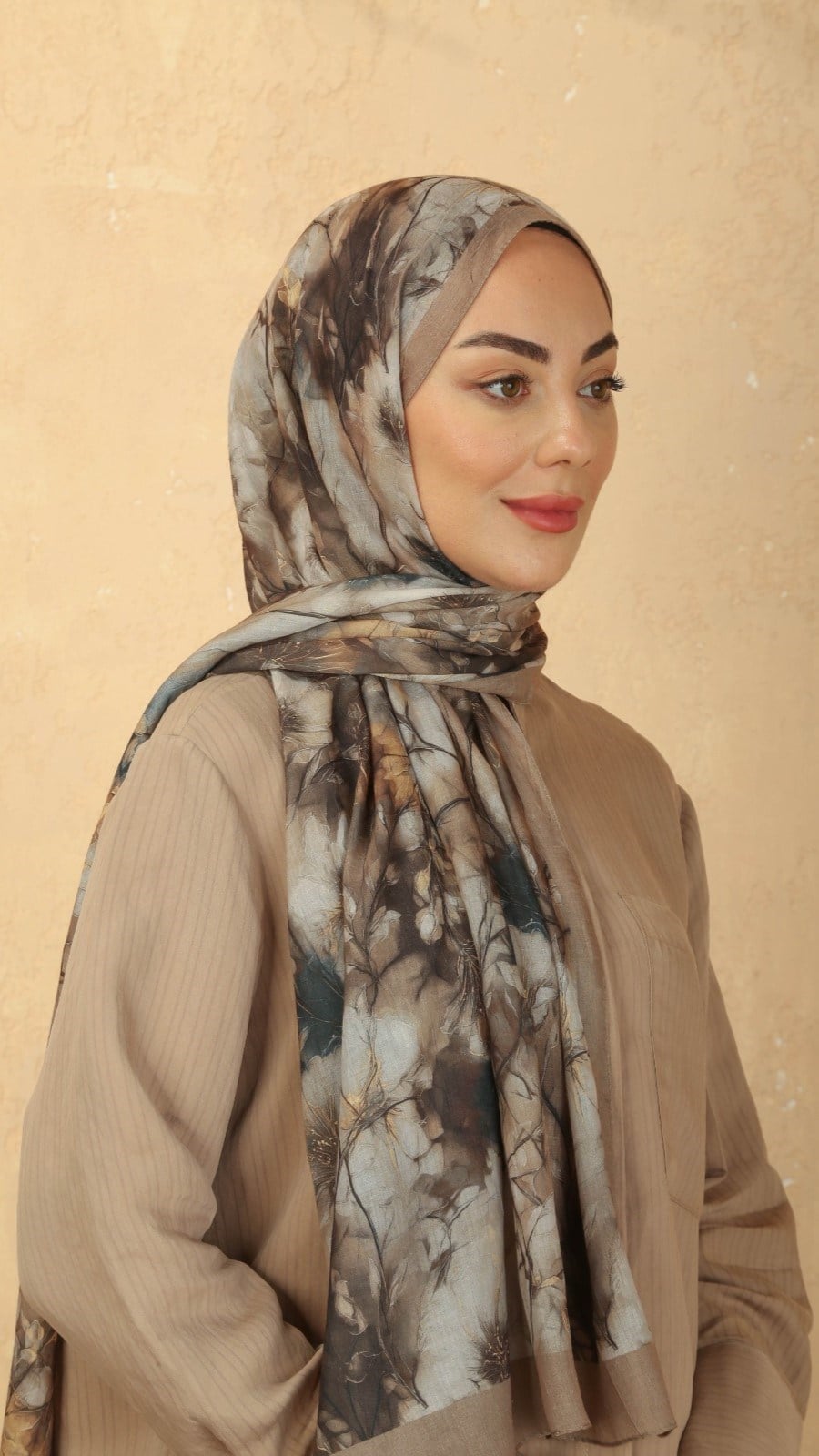 Desenli Vual Kraş Şal Camel