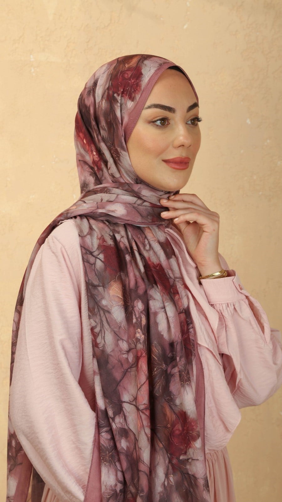 Desenli Vual Kraş Şal Gül Pembe