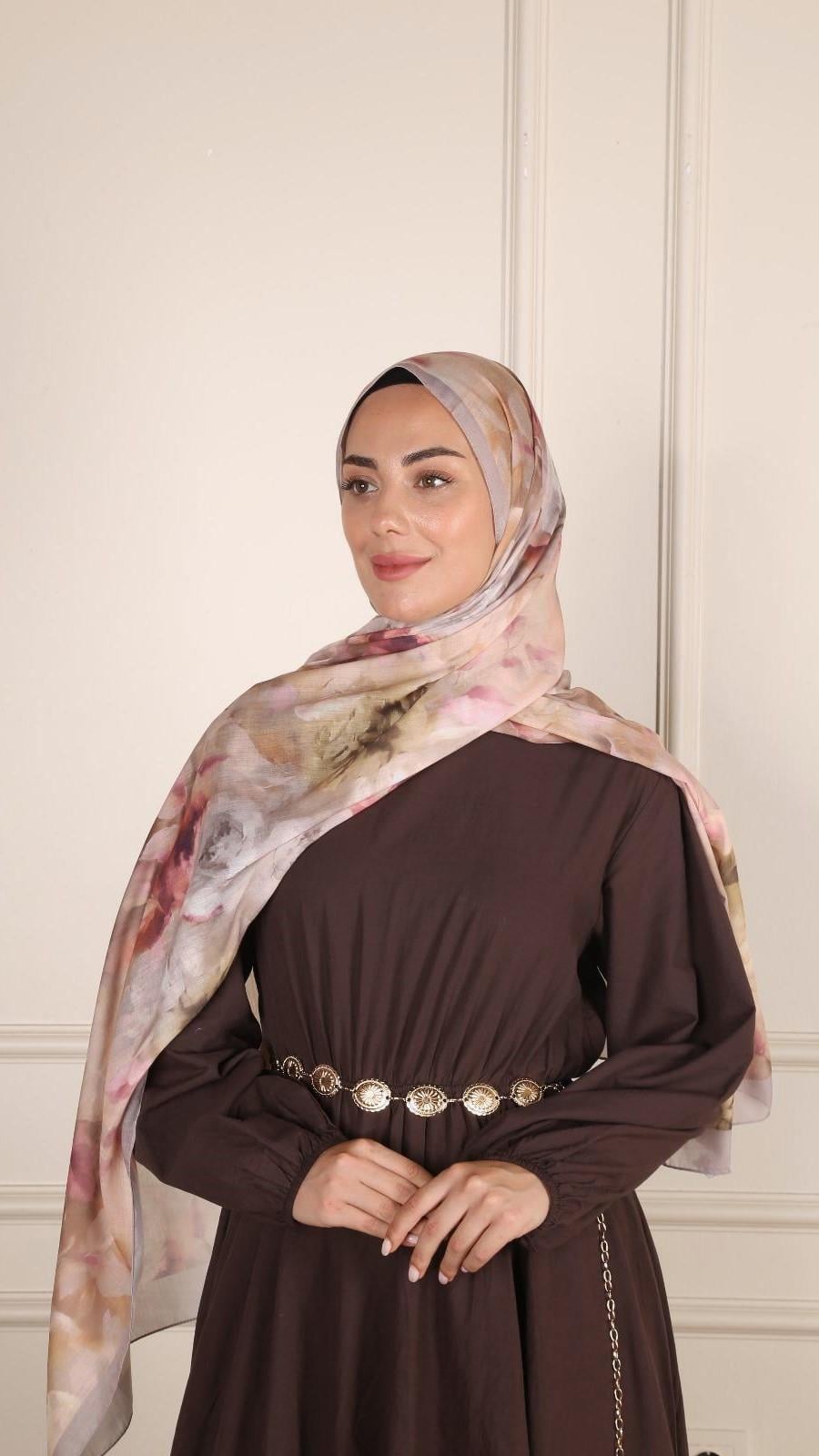 Desenli Pamuk Vual Şal Rose-3