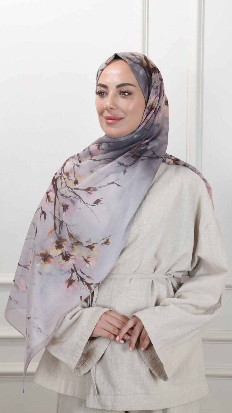Desenli Pamuk Vual Şal Vizon-2