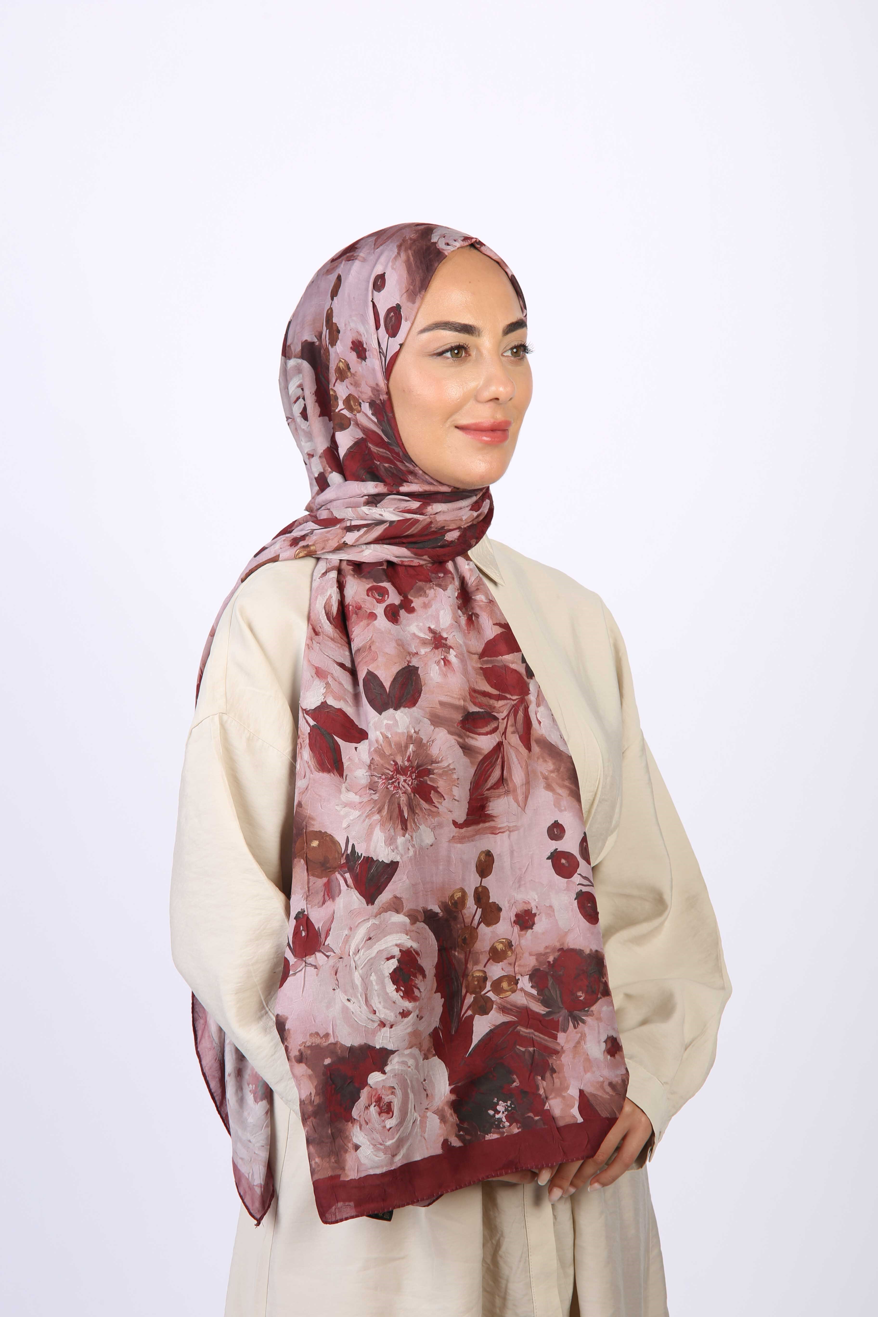 Desenli Vual Kraş Şal Bordo