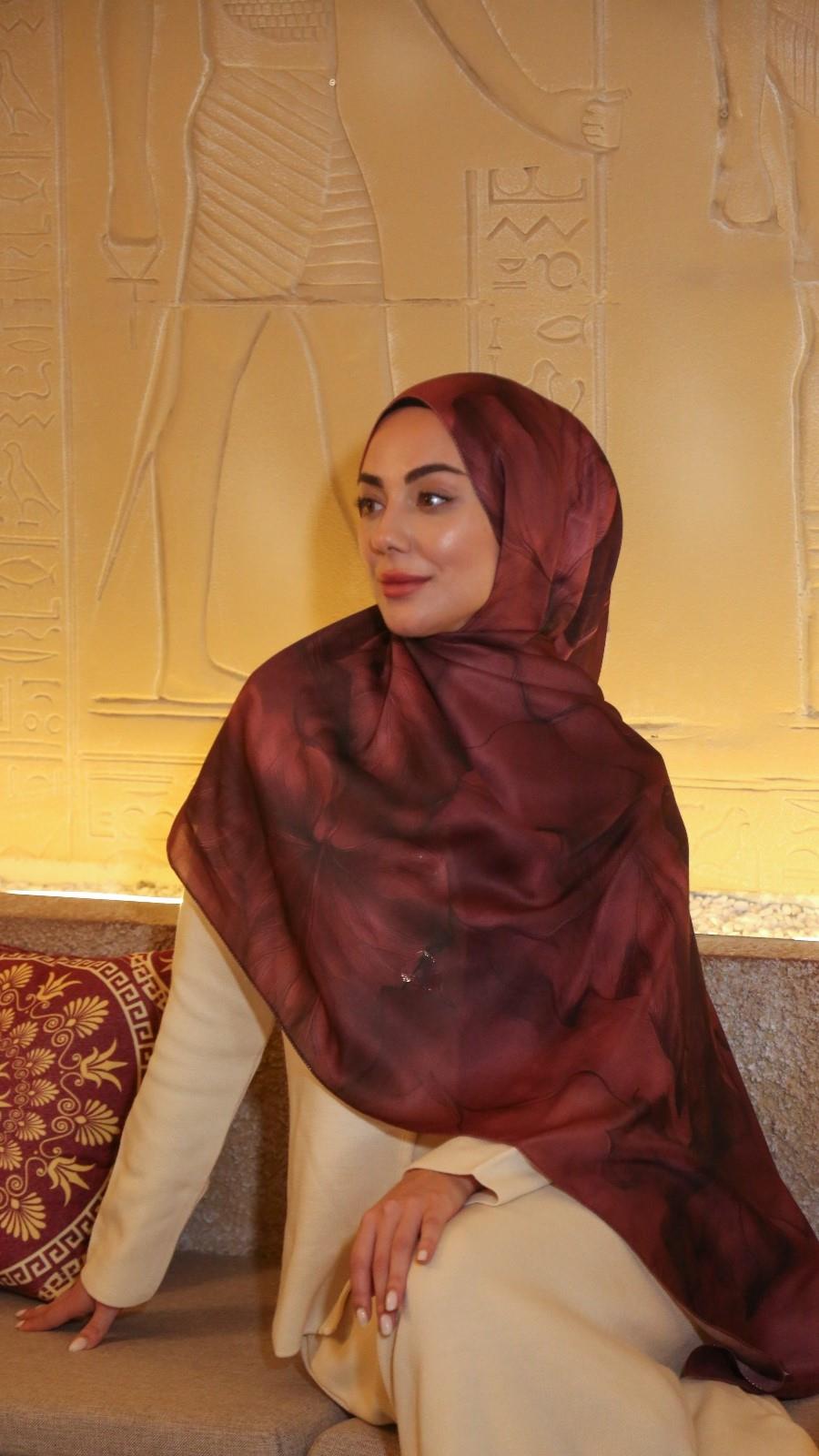 Locella Koza Pamuk Şal-Bordo-7