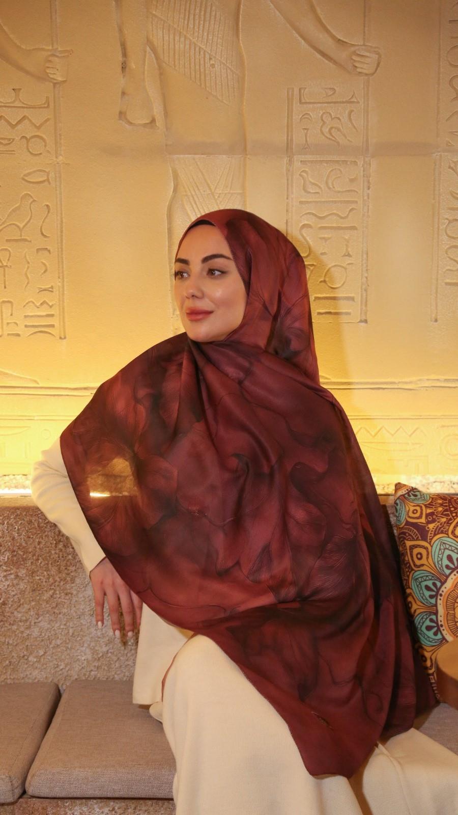 Locella Koza Pamuk Şal-Bordo-7