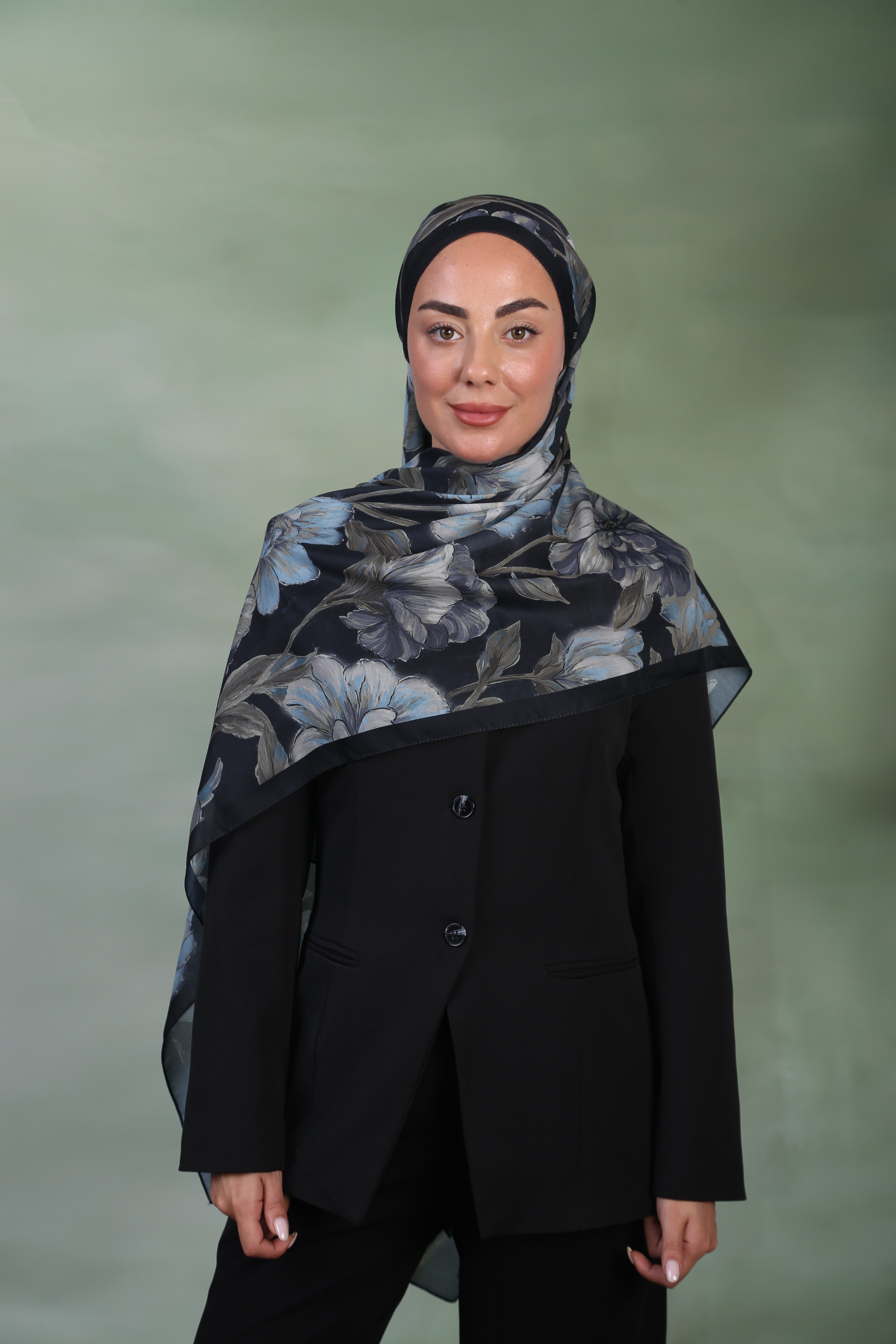 Locella Koza Pamuk Şal Siyah Mavi