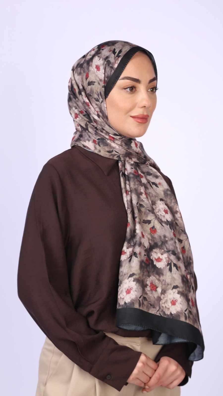 Locella Koza Pamuk Şal Siyah Kahve