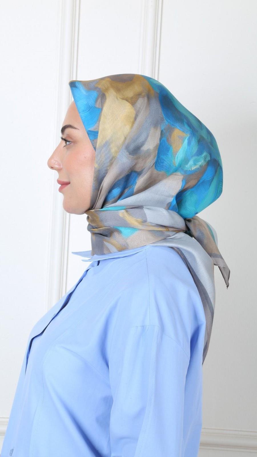 Locella Modal İpek Eşarp Mavi Gri-7