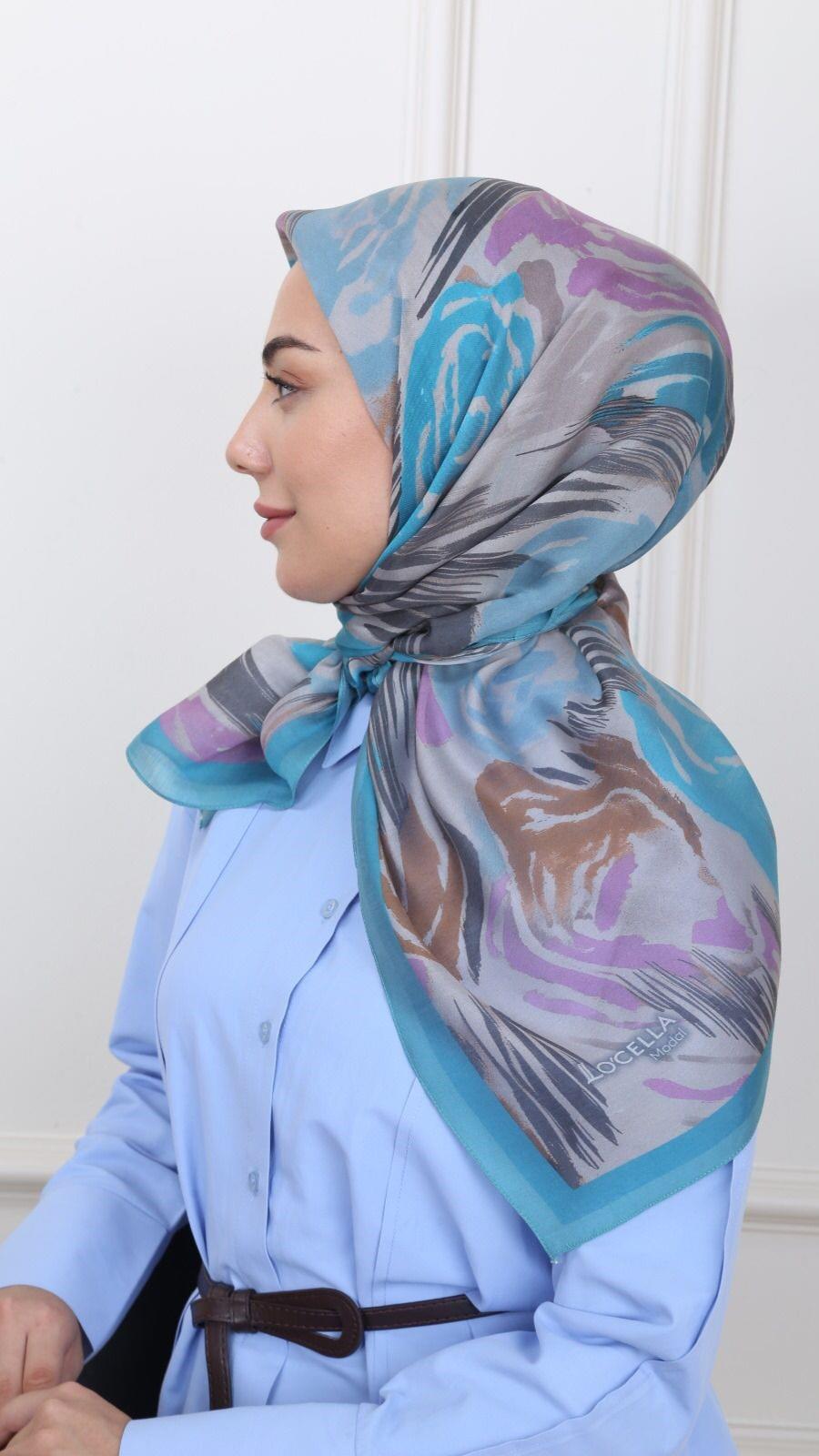 Locella Modal İpek Eşarp Mavi-8