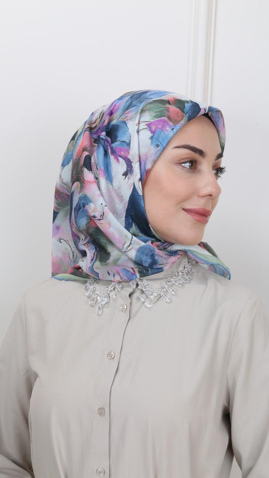 Locella Pamuk Vual Eşarp Mavi-10