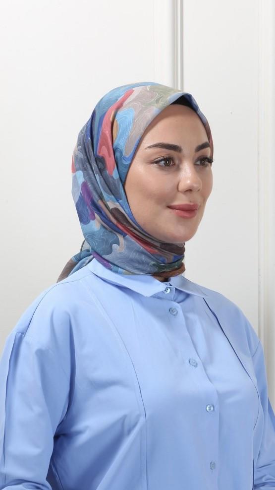 Locella Pamuk Vual Eşarp Mavi-2