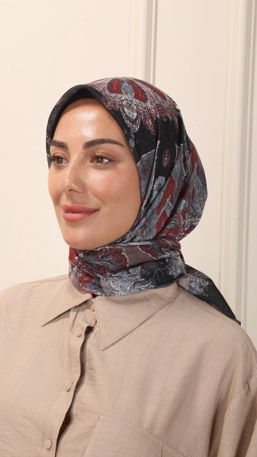 Locella Pamuk Vual Eşarp Siyah Kırmızı-8