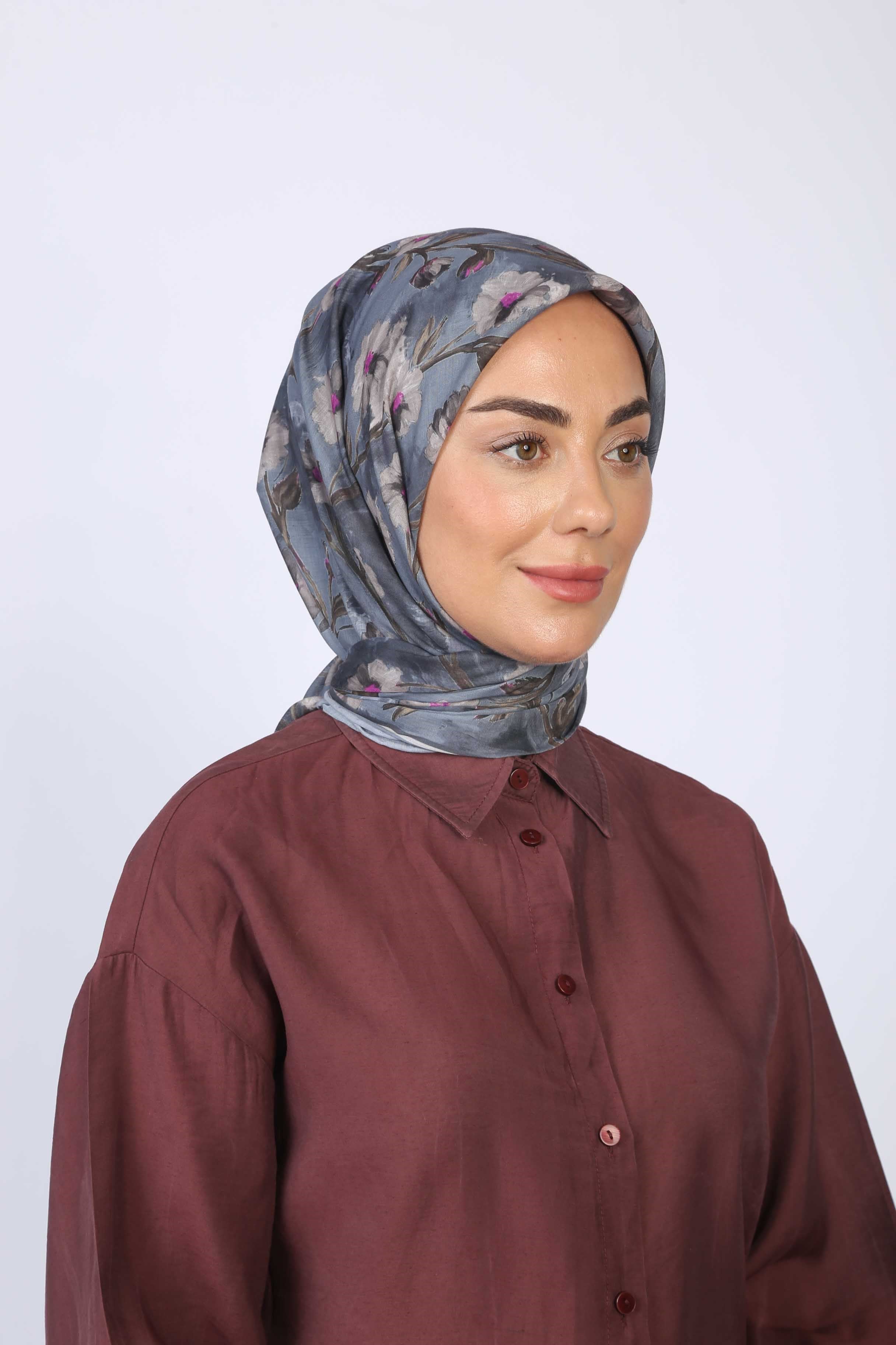 Locella Pamuk Vual Eşarp-Mavi Gri