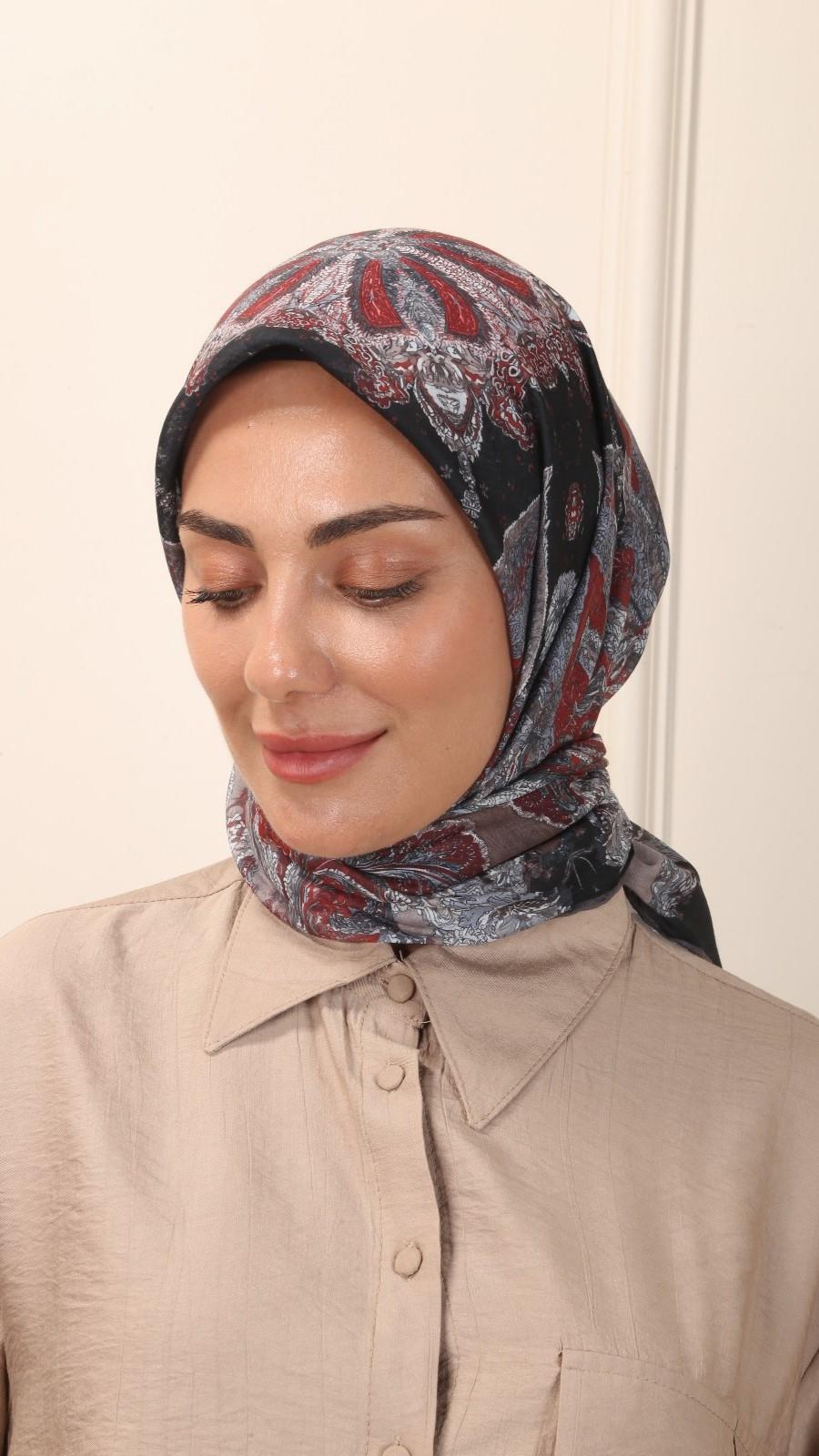 Locella Pamuk Vual Eşarp Siyah Kırmızı-8