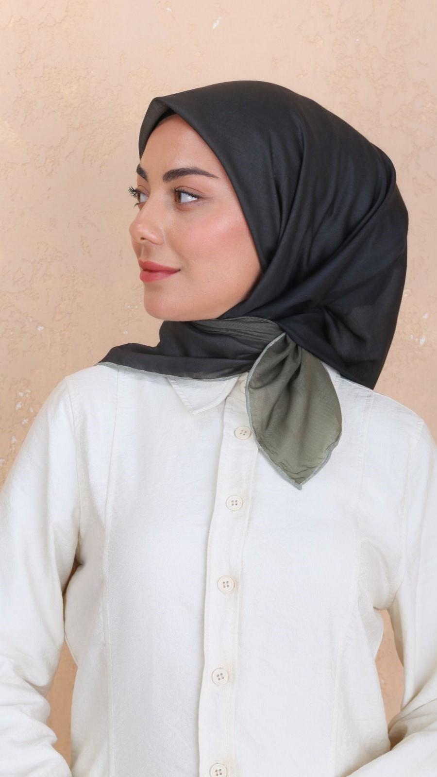 Locella Pamuk Vual Eşarp Siyah Yeşil-6