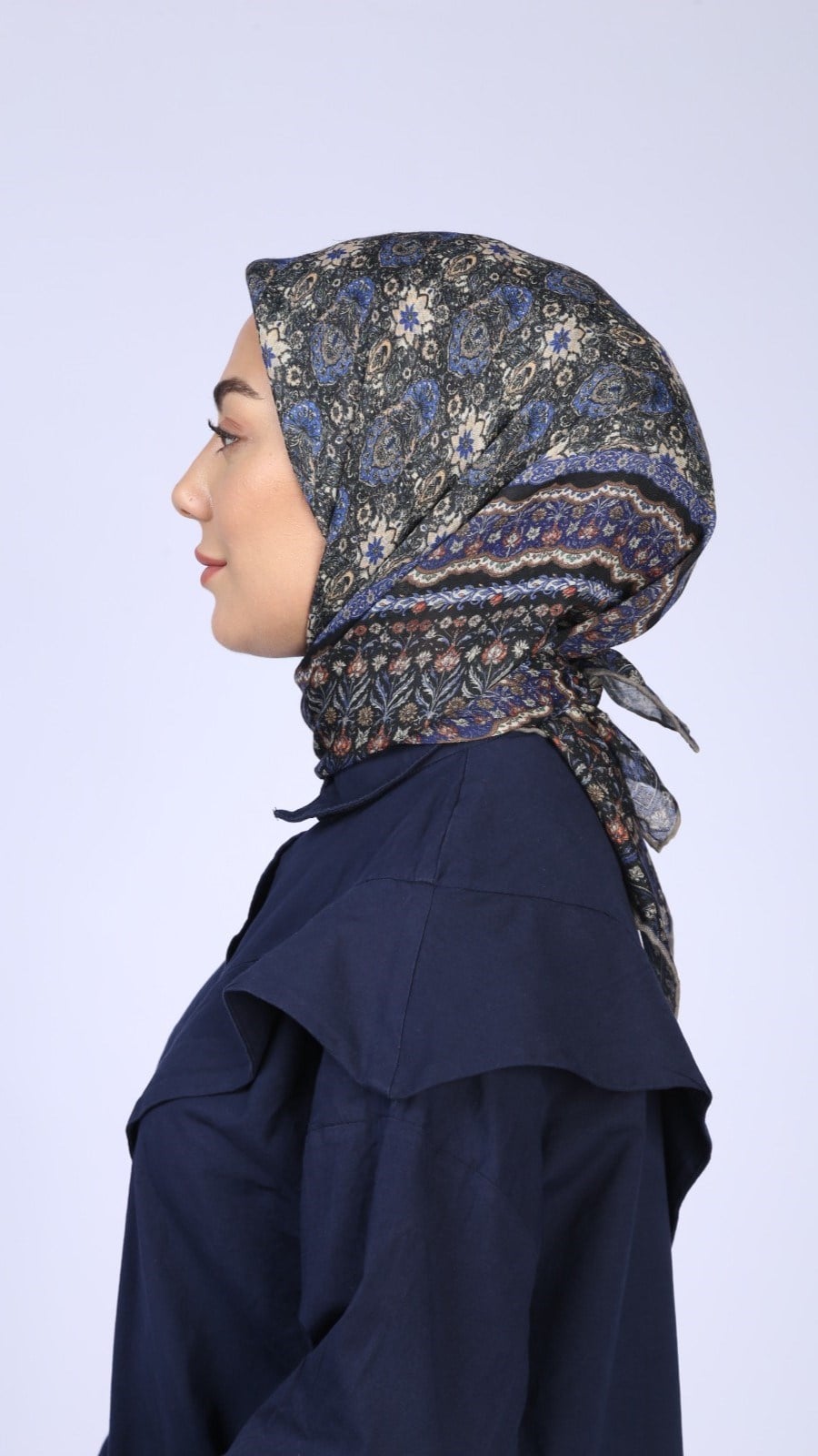 Locella Soft Pamuk Eşarp Siyah Mavi