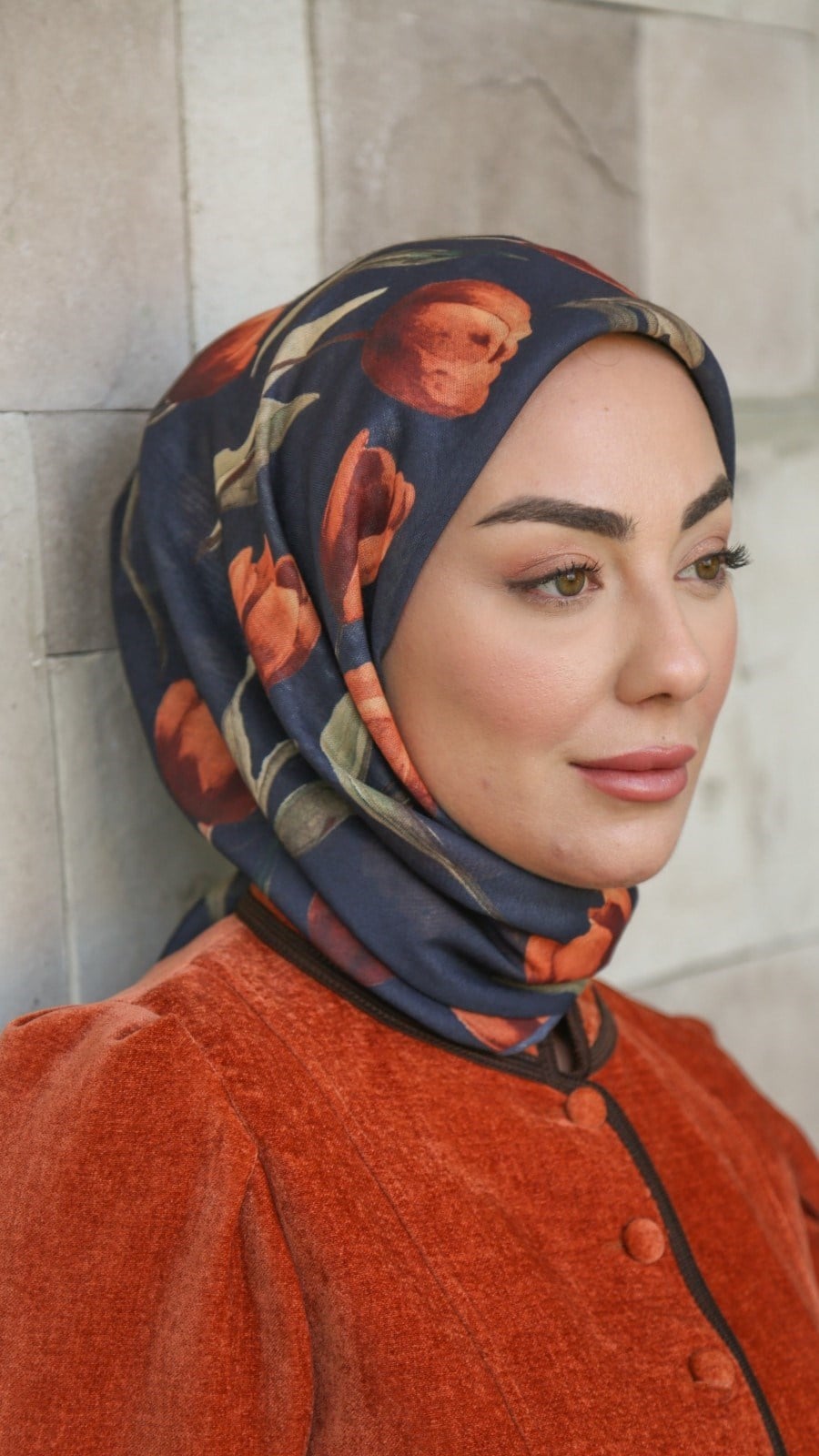 Locella Soft Pamuk Eşarp Lacivert Turuncu