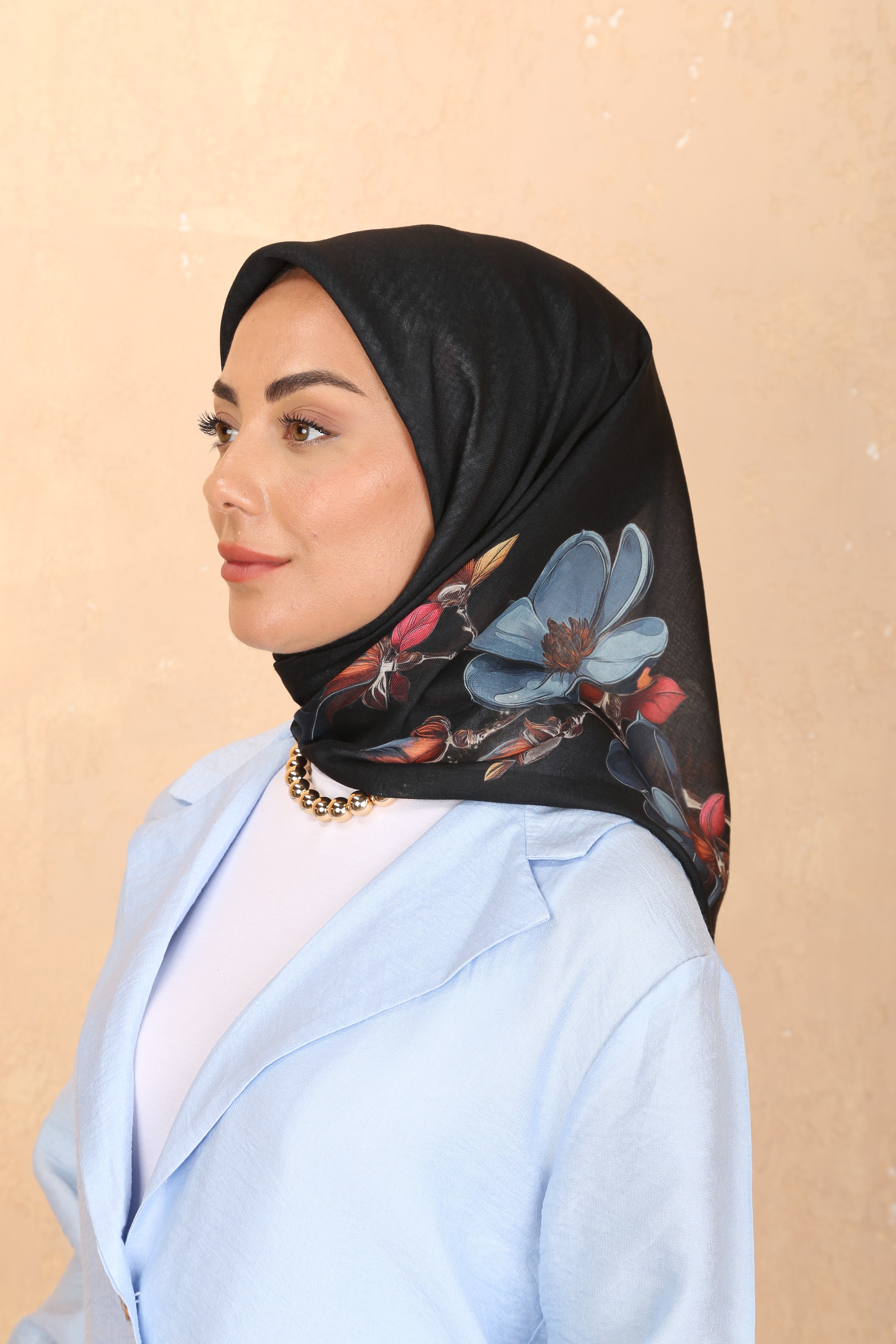 Locella Soft Pamuk Eşarp-Siyah Mavi