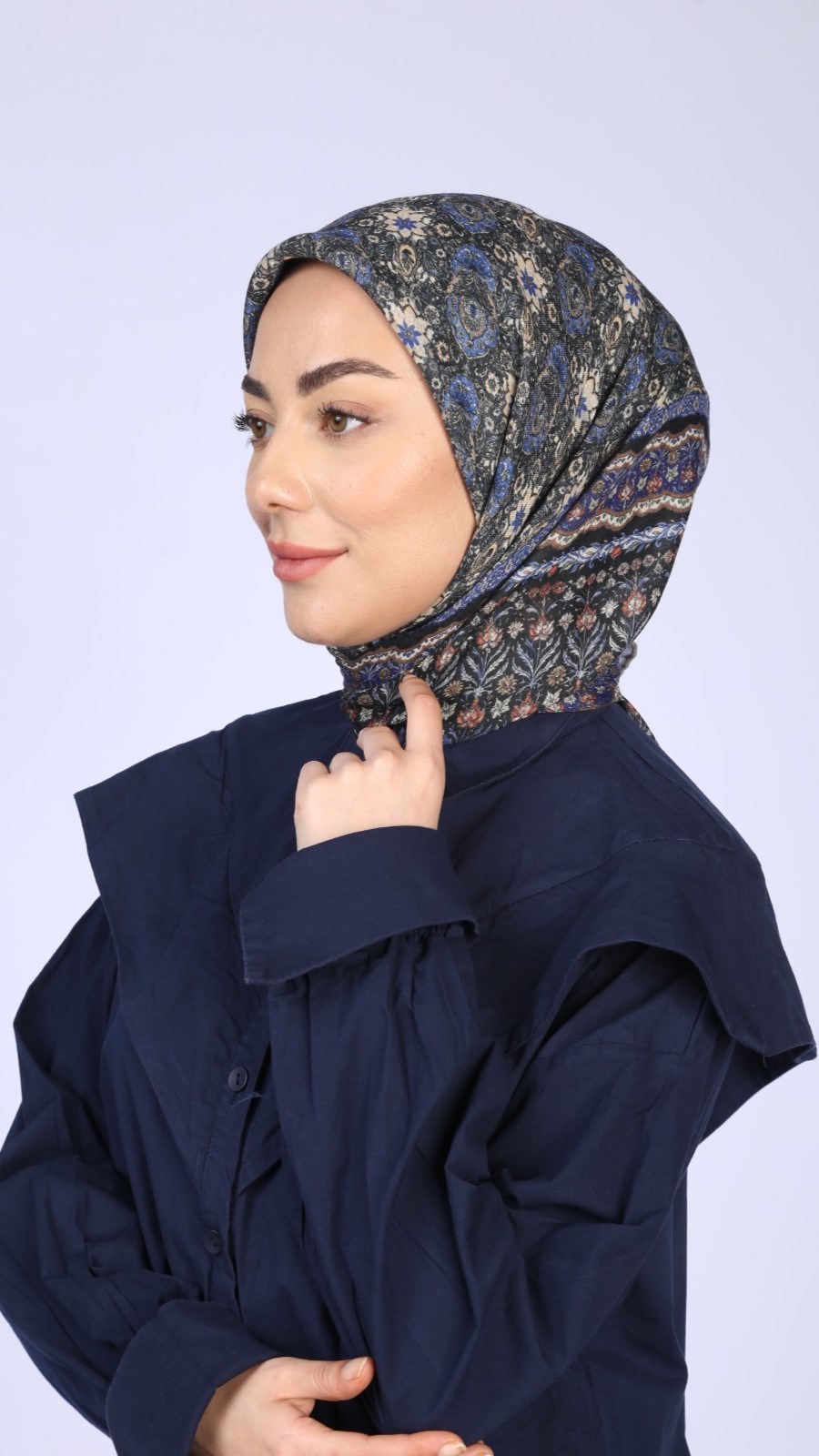 Locella Soft Pamuk Eşarp Siyah Mavi
