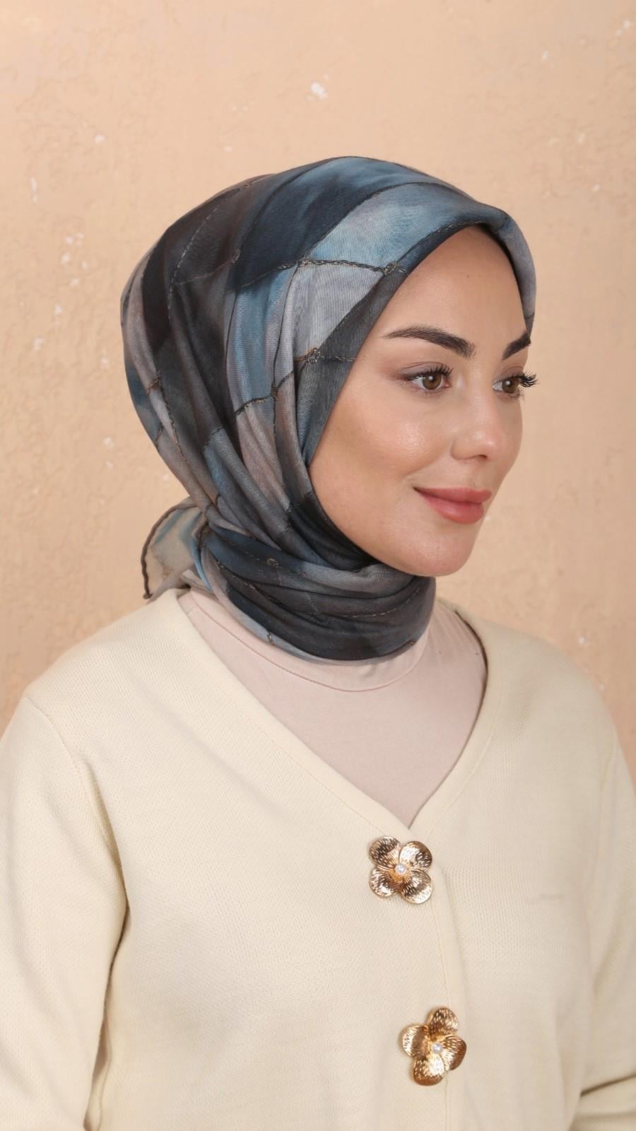 Locella Soft Pamuk Eşarp Mavi Gri