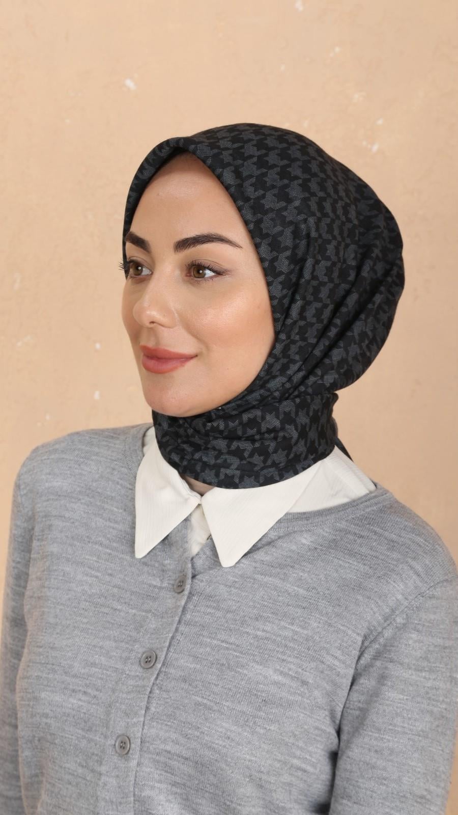 Locella Soft Pamuk Eşarp Siyah Gri