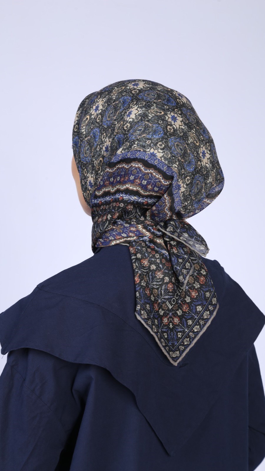 Locella Soft Pamuk Eşarp Siyah Mavi