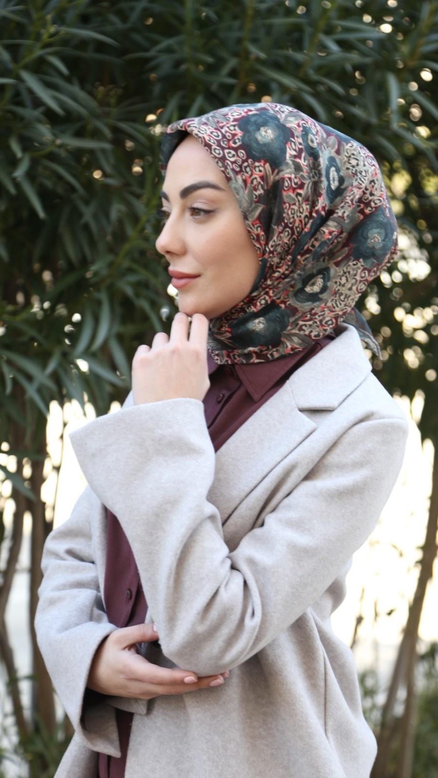 Locella Soft Pamuk Eşarp Zümrüt Bordo