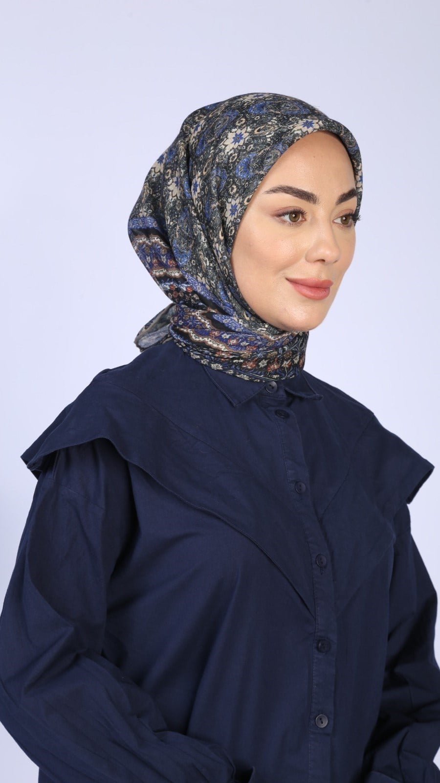 Locella Soft Pamuk Eşarp Siyah Mavi