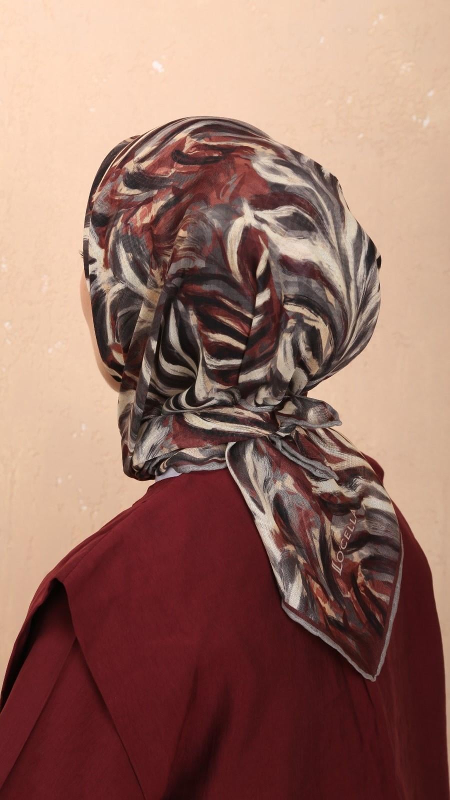 Locella Soft Pamuk Eşarp Bordo Gri