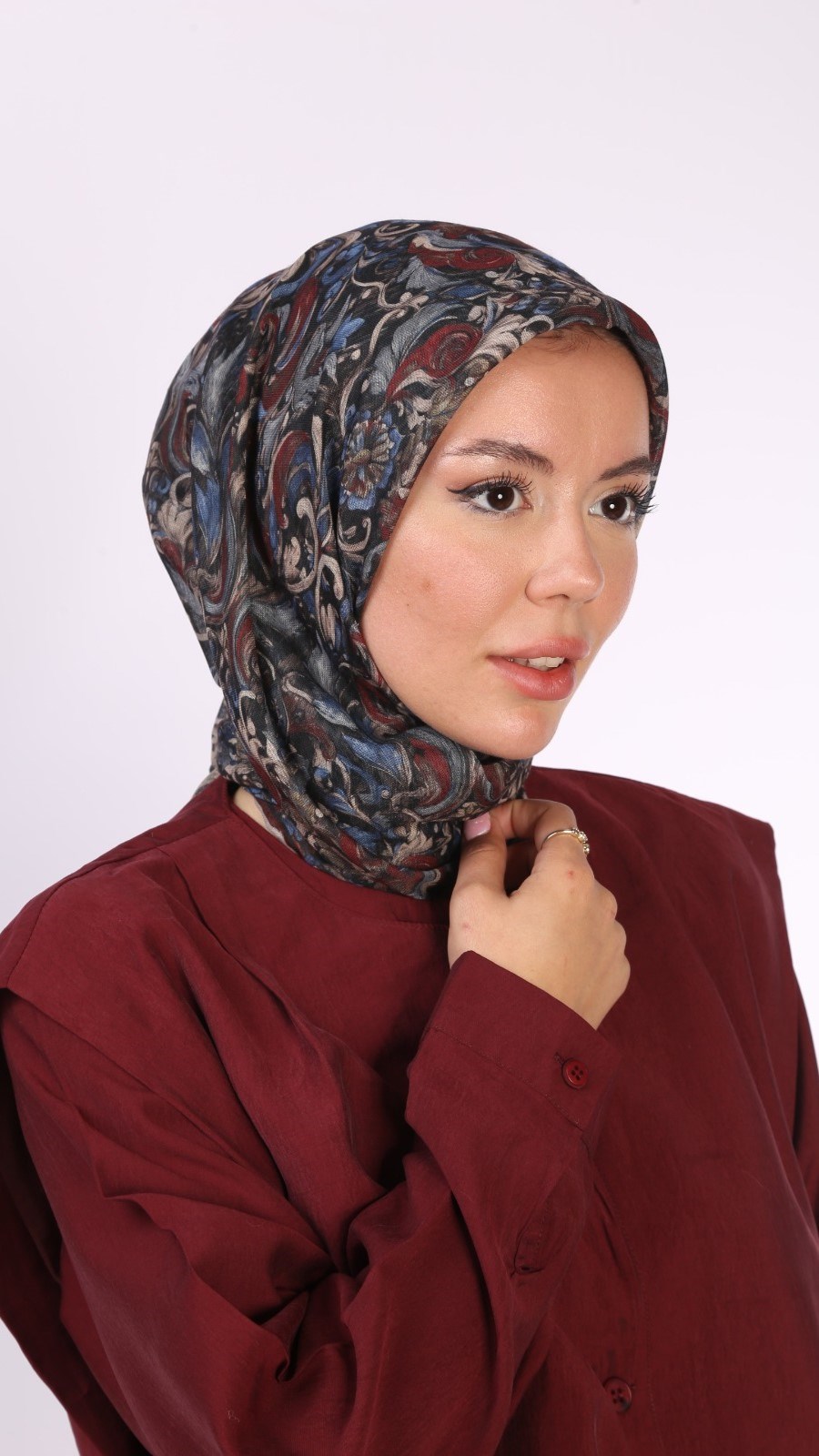 Locella Soft Pamuk Eşarp Mavi Bordo