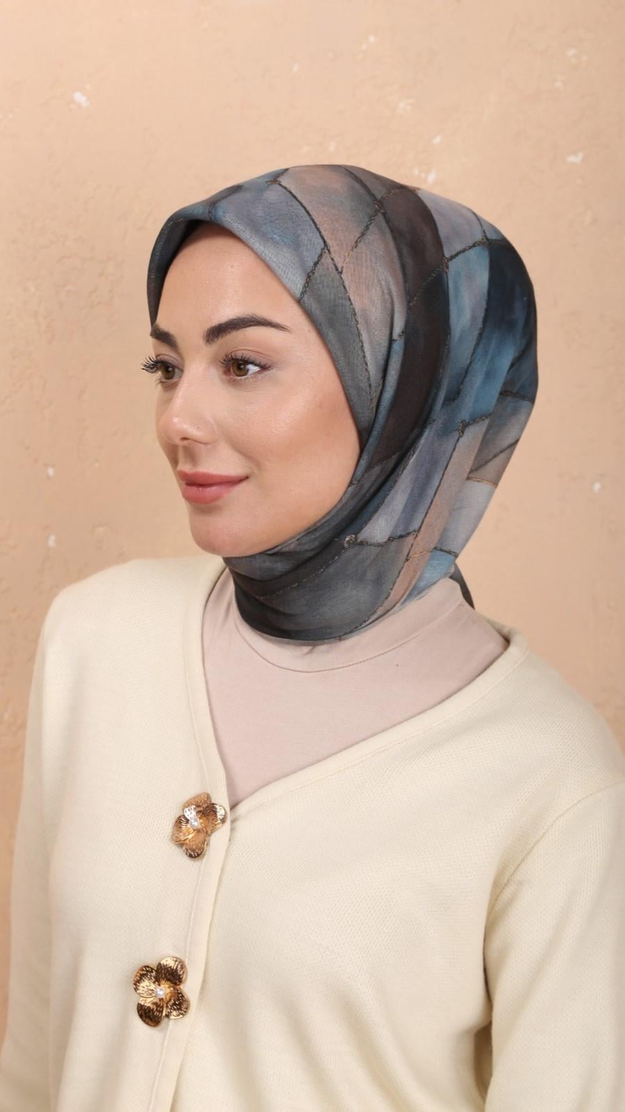 Locella Soft Pamuk Eşarp Mavi Gri