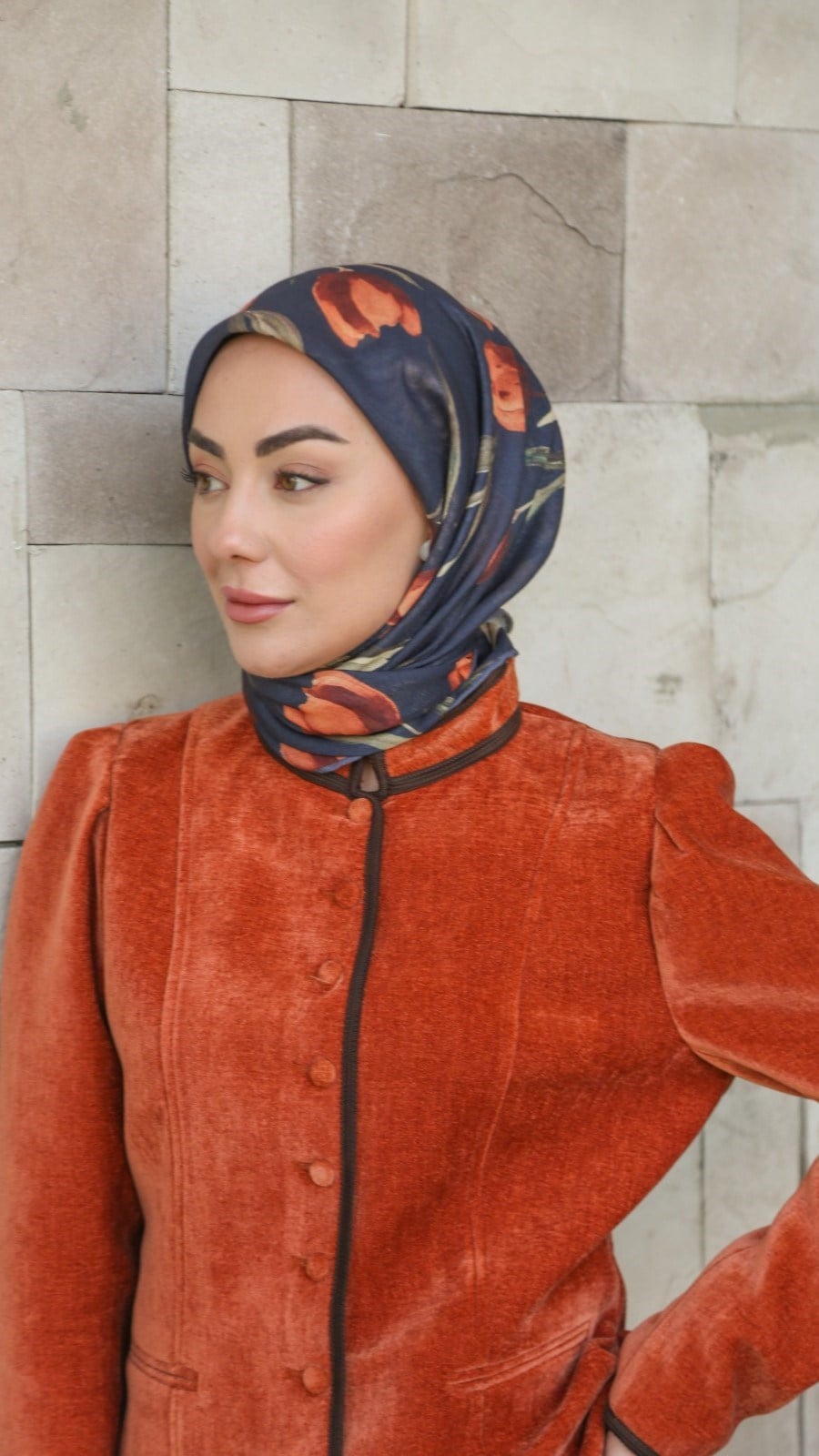 Locella Soft Pamuk Eşarp Lacivert Turuncu