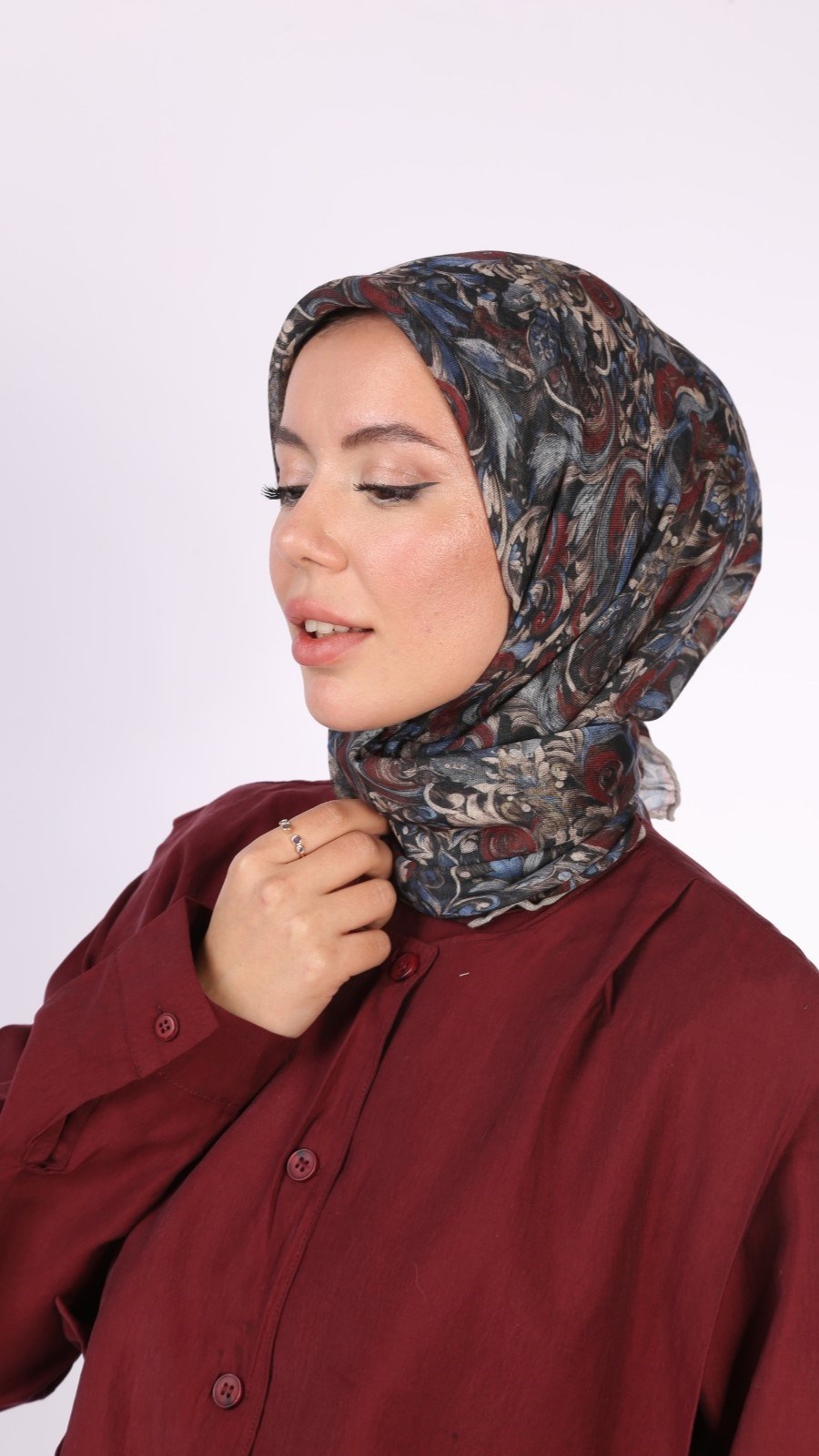 Locella Soft Pamuk Eşarp Mavi Bordo