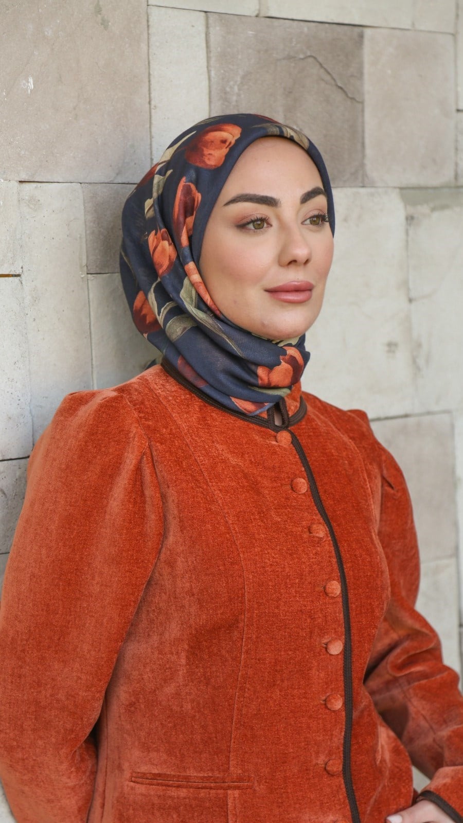 Locella Soft Pamuk Eşarp Lacivert Turuncu