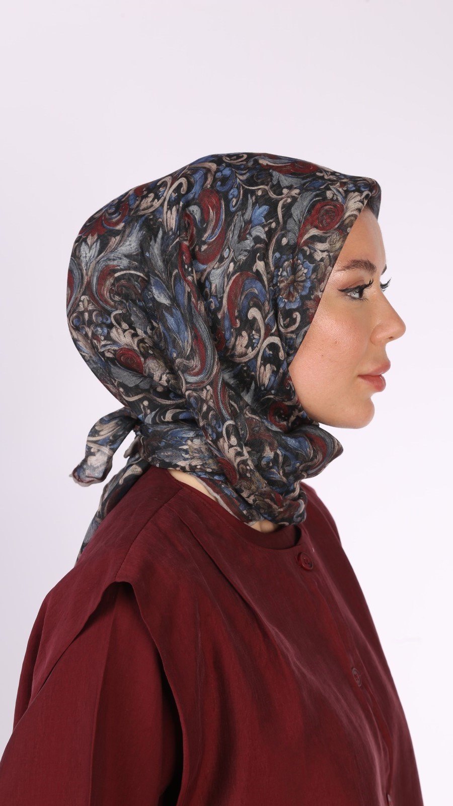 Locella Soft Pamuk Eşarp Mavi Bordo