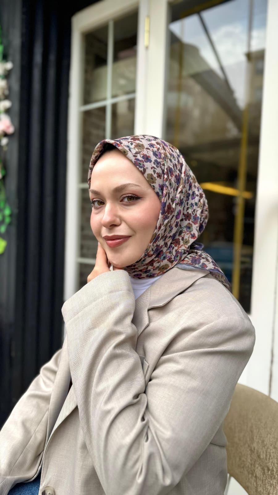 Locella Soft Pamuk Eşarp Mor Yağ Yeşili