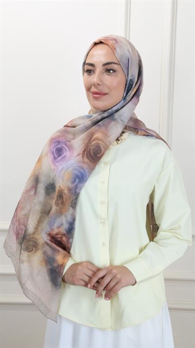 Desenli Kraş Şal Bej-3