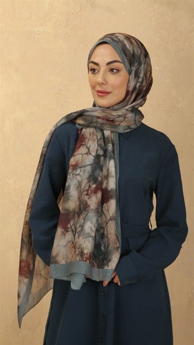 Desenli Vual Kraş Şal Gri