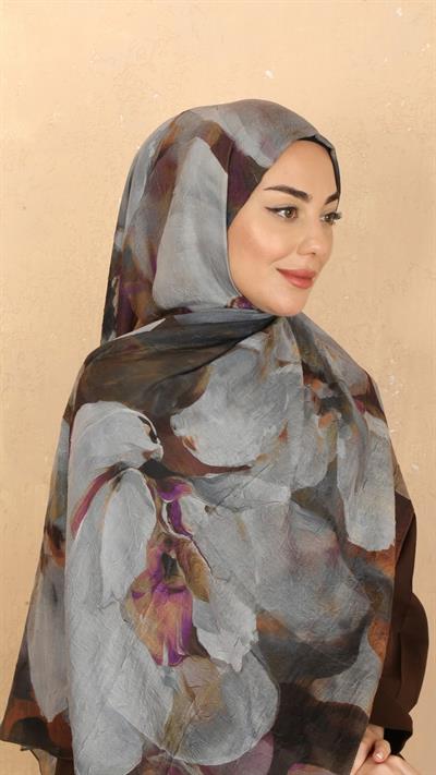 Desenli Kraş Şal Gri