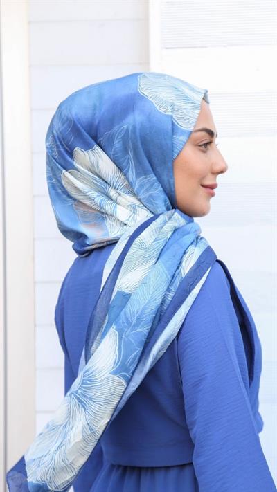 Desenli Kraş Şal Lacivert-4