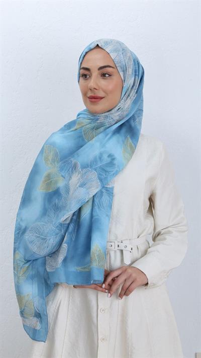Desenli Kraş Şal Mavi-1