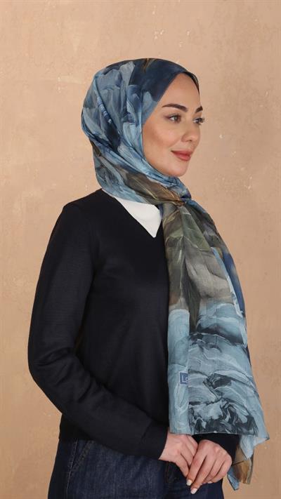 Desenli Kraş Şal Mavi