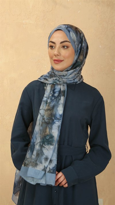 Desenli Vual Kraş Şal Mavi