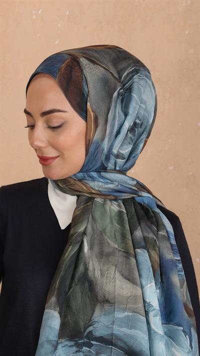 Desenli Kraş Şal Mavi