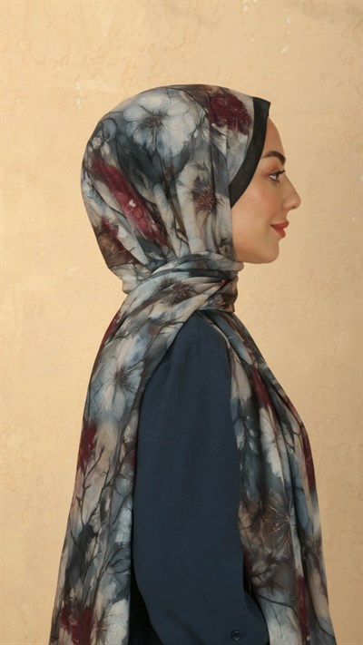 Desenli Vual Kraş Şal Siyah Bordo