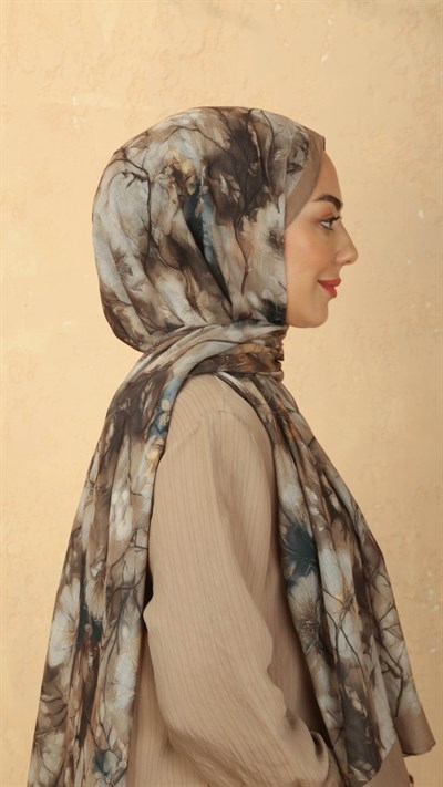 Desenli Vual Kraş Şal Camel